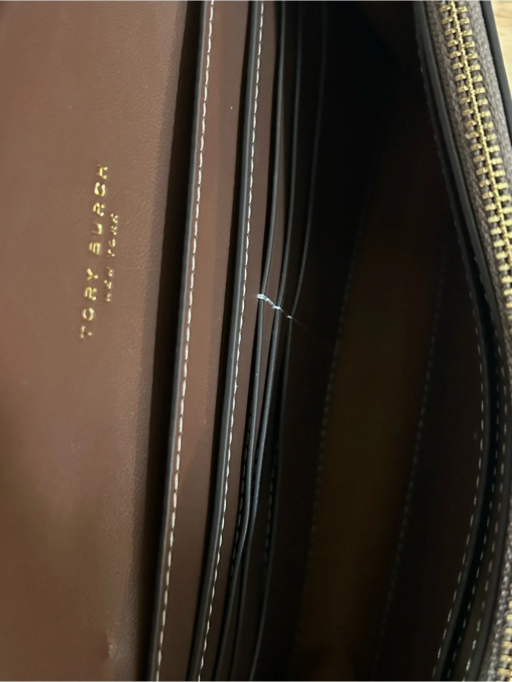 Tory Burch Cream, Brown & Black Striped Crossbody Bag